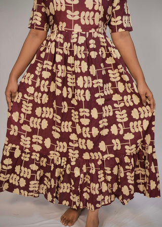 MAROON TINY FLORAL | MATERNITY COTTON MAXI ANKLE LENGTH