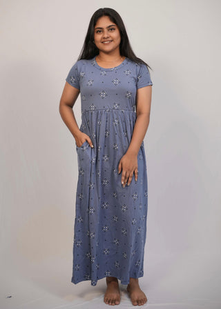 BLUE KOLLAM | NON-FEEDING MAXI – SHORT SLEEVES | ANKLE LENGTH MAXI