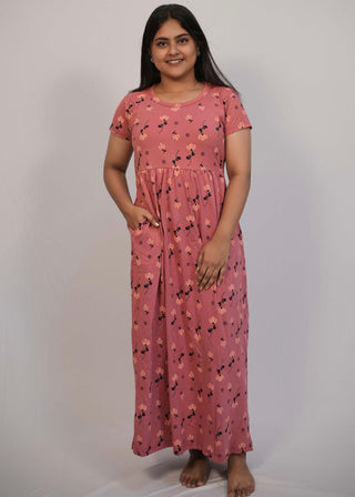PINK FLORAL | NON-FEEDING MAXI – SHORT SLEEVES | ANKLE LENGTH MAXI