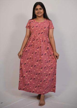 PINK FLORAL | NON-FEEDING MAXI – SHORT SLEEVES | ANKLE LENGTH MAXI