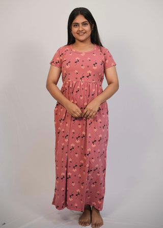 PINK FLORAL | NON-FEEDING MAXI – SHORT SLEEVES | ANKLE LENGTH MAXI