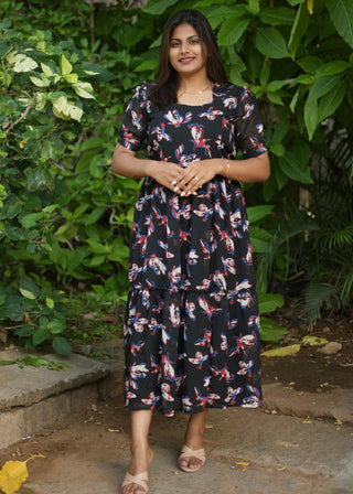 BLACK RED FLORAL | MATERNITY GEORGETTE MAXI ANKLE LENGTH