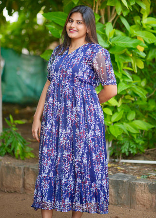 INDIGO GARDEN FLAIR | MATERNITY GEORGETTE MAXI ANKLE LENGTH