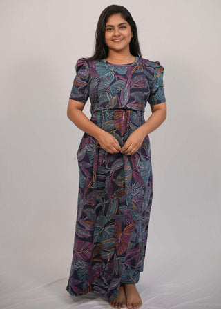 MULTI LEAF| ZIPLESS MATERNITY MAXI-PUFF SLEEVES | FULL LENGTH MAXI