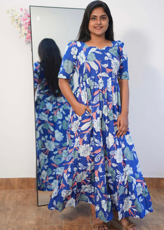 BLUE MULTI FLORAL | MATERNITY COTTON MAXI ANKLE LENGTH