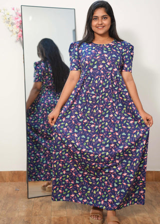 BLUE FLAMINGO | NON-FEEDING MAXI – PUFF SLEEVES | FULL LENGTH MAXI