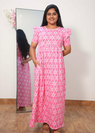 PINK TRELIS | NON-FEEDING MAXI – SHORT SLEEVES | FULL LENGTH MAXI
