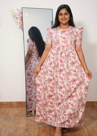 PINK GARDENIA | NON-FEEDING MAXI – PUFF SLEEVES | FULL LENGTH MAXI
