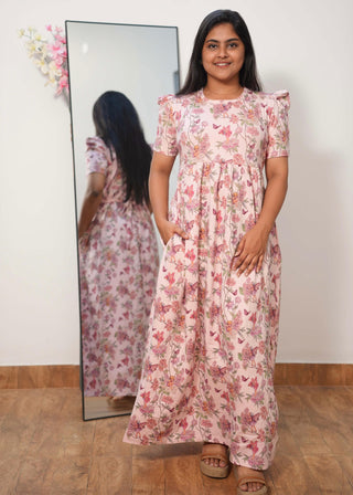 PINK GARDENIA | NON-FEEDING MAXI – PUFF SLEEVES | FULL LENGTH MAXI