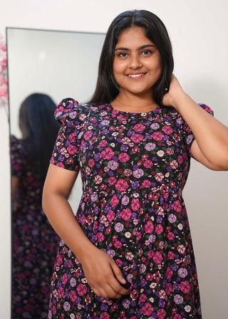 BLACK PINK FLORA | NON-FEEDING MAXI – PUFF SLEEVES | FULL LENGTH MAXI