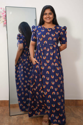 BLUE RAINBOW | NON-FEEDING MAXI – PUFF SLEEVES | FULL LENGTH MAXI