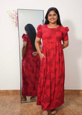 BERRY BLUSH | NON-FEEDING MAXI – PUFF SLEEVES | FULL LENGTH MAXI
