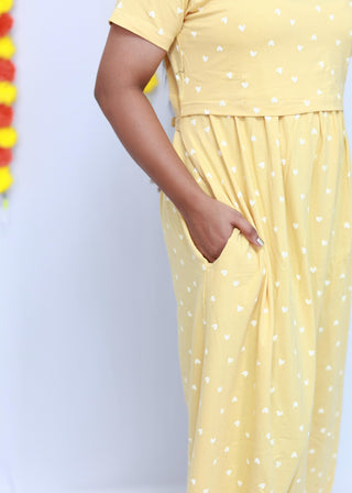 YELLOW HEARTS | ZIPLESS MATERNITY MAXI-SHORT SLEEVES | FULL LENGTH MAXI