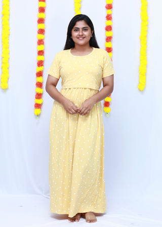 YELLOW HEARTS | ZIPLESS MATERNITY MAXI-SHORT SLEEVES | FULL LENGTH MAXI
