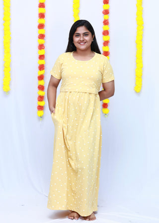 YELLOW HEARTS | ZIPLESS MATERNITY MAXI-SHORT SLEEVES | FULL LENGTH MAXI