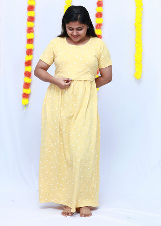 YELLOW HEARTS | ZIPLESS MATERNITY MAXI-SHORT SLEEVES | FULL LENGTH MAXI