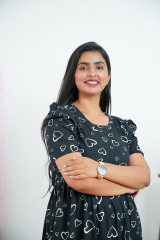 BLACK HEARTS | NON-FEEDING MAXI – PUFF SLEEVES | FULL LENGTH MAXI