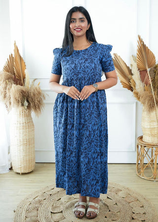 BLUE GARDENIA | NON-FEEDING MAXI – PUFF SLEEVES | FULL LENGTH MAXI