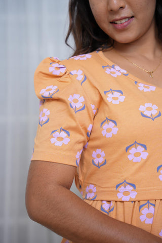 MUSTARD BLOOM | ZIPLESS MATERNITY MAXI-PUFF SLEEVES | FULL LENGTH MAXI