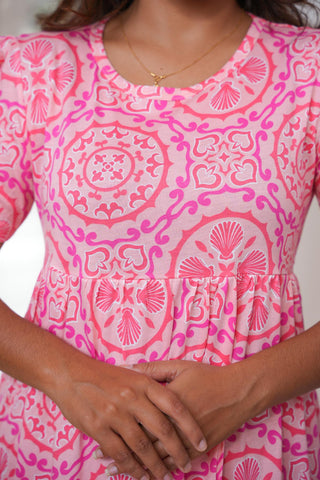 PINK CAROUSEL  | NON-FEEDING MAXI – PUFF SLEEVES | FULL LENGTH MAXI