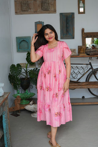 STRIPED PINK | MATERNITY MAXI ANKLE LENGTH